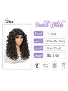 DZfirst Synthetic Heat Resistant Wigs Bouncy Curls Wigs With Bangs Chocolate Brown 18inch Chemical Fiber Wig Bangs Wig Daily Used Easy To Wear Beginner Friendly Big Bouncy Fluff Curly Wigs - Rust Brown - View 11