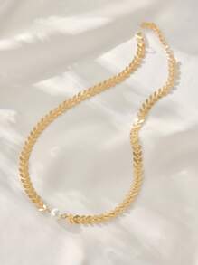 One Piece Fashionable Herringbone Sequin Imitation Faux Pearl Chain Ladies Simple And Versatile Clavicle Necklace Winter Gifts - Gold - View 4