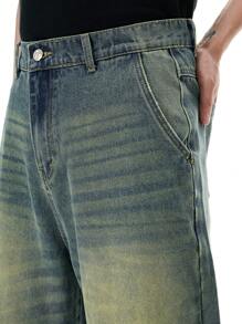 INFLATION Men's Washed Slant Pocket Casual Denim Shorts Jorts - Blue - View 4