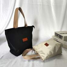 New Nylon Lunch Bag Tote For Women, Work Bento Organizer Maternal Soft Bag, Zippered Waterproof Hand-Held Casual Handbag - Black - View 10