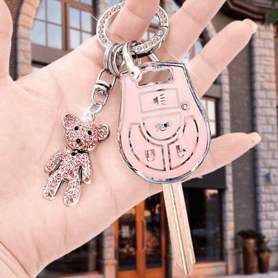 Nissan Car Keychain Set, With Cute Crystal Bear Keyring, Soft TPU Key Cover Case, New Style For SYLPHY, TEANA, SUNNY, MARCH, LIVINA