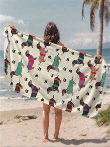 1pc Colorful Sausage Dog Printed Beach Towel, Suitable For Summer Beach, Swimming Pool, Swimming, Relaxation, Party, Holiday Accessories For Men And Women, Travel Essential, Beach Must-Have Beach Essentials
