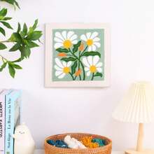 1 Set Punch Nadel Anfänger Set mit verstellbaren Kunststoff Nadeln, gemischte Farben Garn, Jahreszeiten Blumen Thema Bastelset, komplettes Material enthalten, DIY handgefertigtes Nähset mit Blumenmuster, einfaches Latch Hook Teppich Set für Heim-Dekoration, Kunst und Handwerk Geschenk für Frauen, Erwachsene und Schule