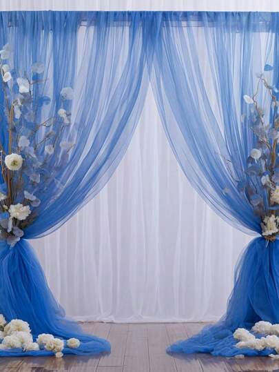 2 piezas Tela de tul de tuerca de color azul oscuro, cortina de órgano para telón de fondo de fiesta, cenefa de cortina de malla para arco de boda, decoración de fiesta de bodas, tela de fondo, decoración de baby shower, decoración para revelación de género, decoración de fiesta de novia, decoración de fondo de fiesta de cumpleaños, suministros de decoración, suministros de boda, tela de arco de boda, decoración de fondo para fotomatón de órgano, decoración del día de la madre, decoración de escenario de gasa de malla, favor de boda (incluye pinza)