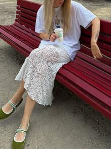 Women Lace Patchwork Long Skirt Floral Sheer Mesh See Through High Waist A-Line Midi Skirt Y2K Summer Elegant Beach Party Maxi Skirts - trắng - Xem 7
