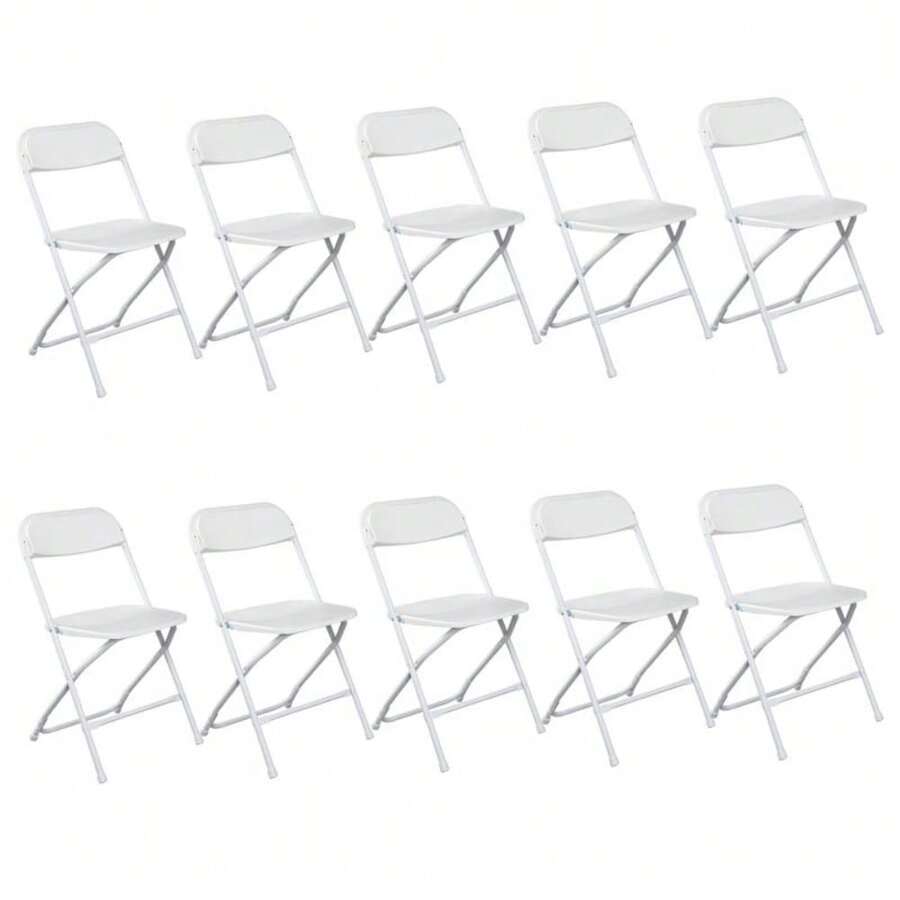 4/6/10 Pack White Black Plastic Folding Chair, Indoor Outdoor Portable Stackable Commercial Seat With Steel Frame 350lb. Capacity For Events Office Wedding Party Picnic Kitchen Dining