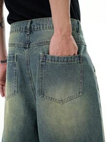 INFLATION Men's Washed Slant Pocket Casual Denim Shorts Jorts - Blue - View 6