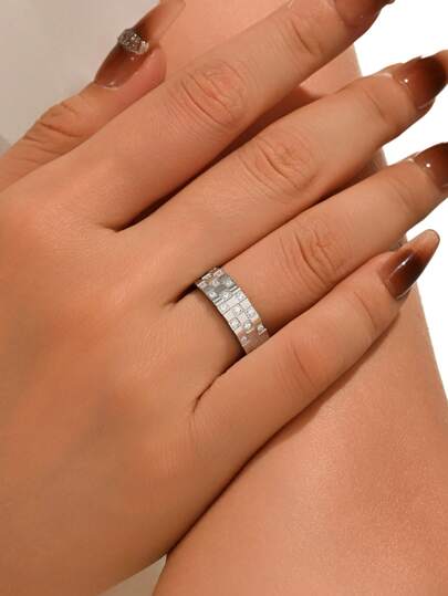 1pc Gorgeous Style Stainless Steel CNC Cubic Zirconia Rings Ladies Jewelry Wedding Party Dating Gift