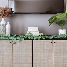 1/4pcs, Faux Eucalyptus Garland With White Flowers, 5.9FT/180cm Silvery Dollar Eucalyptus Leaves Gypsophila Garland, Artificial Greenery Vines For Wedding Party Mantle Table Runner Home Decor Offices Decor Summer Decor,Fake Plants