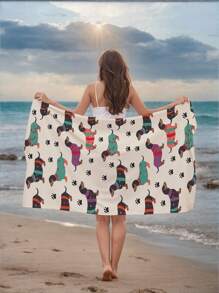 1pc Colorful Sausage Dog Printed Beach Towel, Suitable For Summer Beach, Swimming Pool, Swimming, Relaxation, Party, Holiday Accessories For Men And Women, Travel Essential, Beach Must-Have Beach Essentials