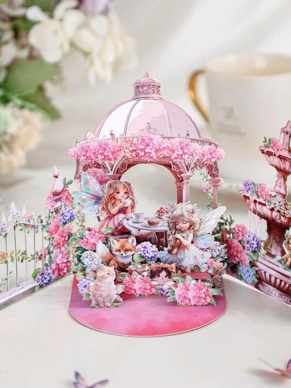 1 pieza Tarjeta de felicitación 3D decorativa con diseño de rosas cálido, tarde de té en el jardín (incluye 1 sobre + 1 tarjeta escrita a mano + 1 tarjeta de felicitación 3D), disponible en rosa y verde, tarjeta de cumpleaños, tarjeta de regalo de boda, regalo sorpresa para amigos, regalo para mamá, regalo para novia, apropiado para San Valentín