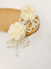 1 Pair Faux Pearl & Flower Tassel Dangle Earrings