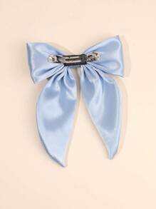 1pc Girls Blue Big Bow Hair Clips With Tail, Fashion Large Solid Color Hair Bows, Girls Elegant Satin Hairpins For Daily, Hair Accessories - Blue - View 6