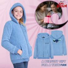 Disney Stitch Sherpa Hoodie Zip Up Fleece Fluffy Pockets Everyday Casual Hooded Sweatshirt Top - Blue - View 4