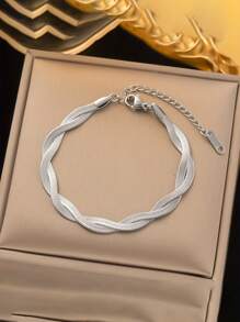 1 chiếc vòng tay thép không gỉ vàng và bạc thanh lịch tối giản dành cho nữ, quà tặng trang sức dự tiệc đa năng - Vòng đeo tay - Xem 3