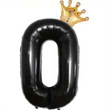1 Set 32-Inch Black Crown & Number Foil Balloons, Suitable For Birthday, Anniversary Decoration