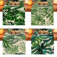 1pc Green Palm Leaf Tropical Print Table Runner, Suitable For Holidays, Parties, Birthdays, Dinners, Kitchen And Dining Room Decor, All Seasons Home And Textile Decoration - Multicolor - View 2