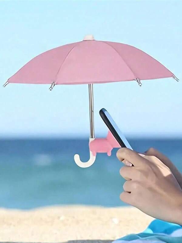1pc Mini Umbrella For Outdoor Cycling, Rainproof Windproof Sun Protection Portable Bike Umbrella, Phone Holder (Some Parts May Be Random), Beach Essentials Swimming Games