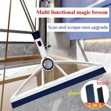 1pc Household Silicone Long Handle Floor Squeegee, Magic Broom, 2 In 1 Dual Head Magic Broom For Wiping Water, Stains, Hair On Floors, Windows, Glass, Bathroom, Walls, Cleaning Tool, Cleaning Supplies, Dorm Essential