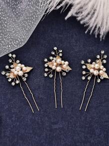 1 Conjunto de Três Pentes Laterais de Folha de Liga Doce e Adorável com Pérola Falsa, Brilhante Strass, Romântico, Acessórios para Cabelo de Noiva, Casamento, Coiffure, Tiara, Festa de Aniversário, Festa de Feriado, Acessórios de Cabelo Delicados de Fada