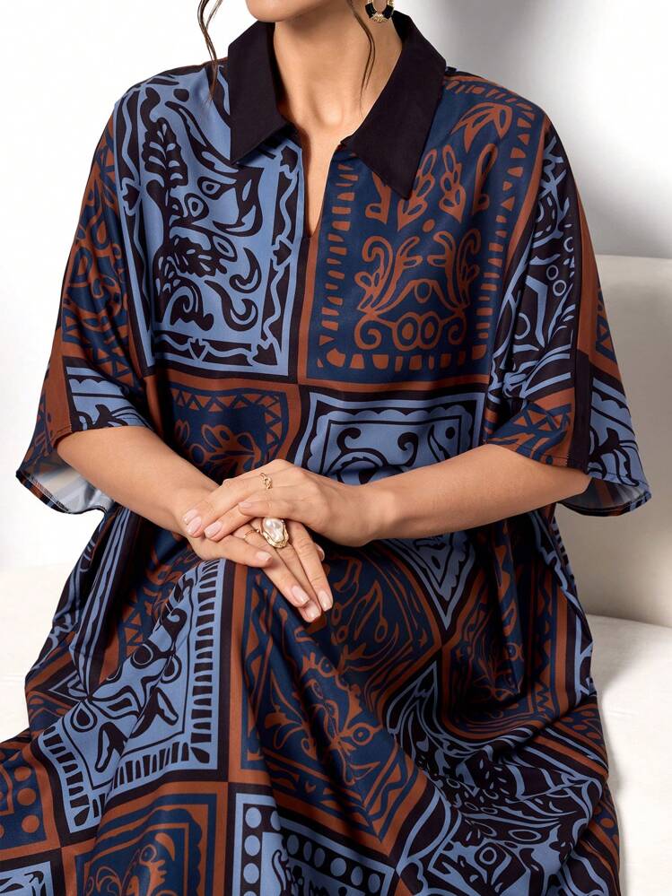 Women's Solid Color Contrast Floral Print Elegant Long Sleeve Robe Abaya Modest Kafftan Jalabiya Arabian Dresses,Dresses Classy Elegant,Fall Clothes For Women Spring Vacation - Multicolor - View 1