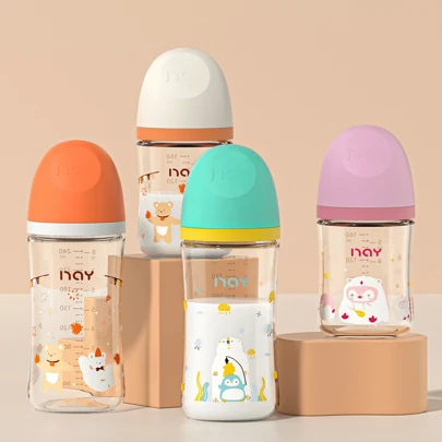 Bình sữa thủy tinh cho trẻ sơ sinh, Tranh hoạt hình, 5,4oz/160ml, 8,1oz/240ml