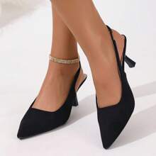 Women's Spring High Heels, Fashionable Versatile Work Shoes, French Style Summer Sandals - Black Suede - View 3