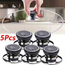 5 piezas Perillas de tapa de acero inoxidable, cubiertas para manijas de ollas antiscaldado para sartenes de vidrio y metal, sin necesidad de electricidad, accesorios de cocina duraderos y modernos, herramienta manual de cocina - Multicolor - Ver 1