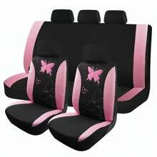 Butterfly Cloth Breathable Universal Car Seat Cover Full Set For 5 Seat Front Rear Cover Fit For Cars Trucks SUVs Washable - Hồng - Xem 1