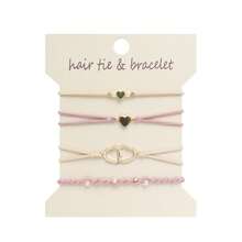 5件/4件装女士时尚手链发圈套装，马尾辫发圈，弹性无损编织发绳，多款时尚手链发圈二合一发圈橡皮筋发绳发圈头饰弹力发带 - 彩色 - 查看 26