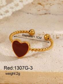 1 件/5 件不锈钢简约红色珐琅心形开口戒指，适合女性日常佩戴、约会、情人节、妈妈、母亲、母亲节、礼物 - 彩色 - 查看 11