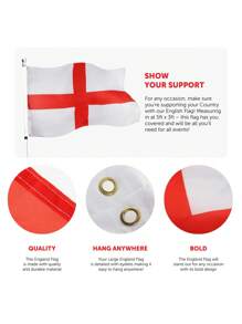 England St George's Cross Flag 3x5 FT – Large England Supporters Flag For Sports & Celebrations - Red and White - View 2