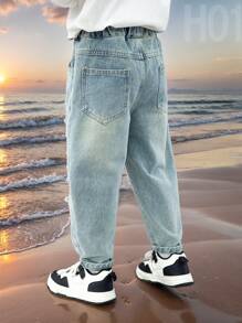 Toddler & Boys' Ripped Printed Casual Denim Jeans, All Seasons - Blue - View 4