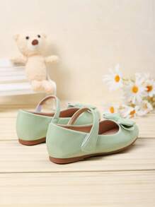 Girls Silver Bow Decor Cute Princess Flat Shoes, Casual Low Vamp Shoes For Older Kids, Spring/Summer, Student/Dance Performance - Mint Green - View 4