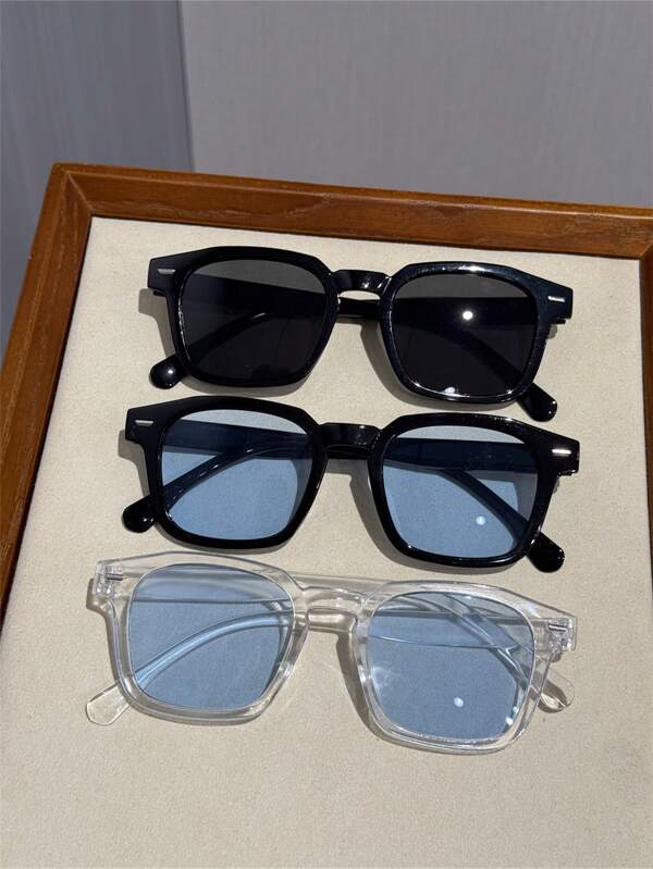 3 paires de lunettes carrées , de haute qualité pour l'extérieur, la plage, les voyages, la photographie de rue pour les vacances d'été à la plage, l'extérieur, les voyages