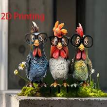 1 Piece, Art Deco 3 Chicken Garden Stakes, Bohemian Style, 2D Used For Courtyard And Garden Decoration, Floor Standing, No Electricity Required, Animal Themed Outdoor Festival Decoration