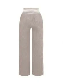 Stripe Textured Cross Front Wide Leg Pants - Khaki - View 3