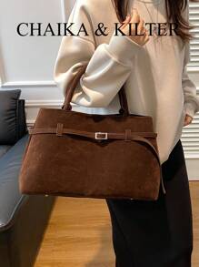 1 pieza Bolso tipo tote para mujer, bolso casual de gran capacidad con cierre magnético, decoración con cinturón, diseño de doble asa, apto para viajes, compras, citas, regalos - adecuado para adolescentes, estudiantes universitarios y damas de oficina, bolso de moda