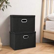 Storage Boxes With Lids 45x30x30cm Large Collapsible Storage Baskets For Shelves Foldable Linen Fabric Storage Bins With Handle Cube Storage Unit For Organizing Clothes Toys (Gray) - Black - View 1