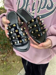 Damen Sommer Hausschuhe, Damen flache Riemensandalen, geeignet zum Tragen zu Kleidern, für Outdoor, am Strand, zu Hause, Schwarz rutschfest, Braun bequem, Gold und Silber Gladiator Sandalen