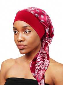 1pc Long Tail Ribbon Headband, Stretchy Wide-Brimmed Satin Wrap Turban Hat, Pirate Cap - Multicolor - View 2