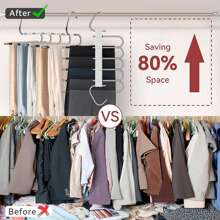 9 Layers Pants Hangers Space Saving, Magic Pants Hangers Space Saving, Multifunctional Pants Rack Stainless Steel Closet Organizer For Pants Jeans Leggings Trousers,Trousers Scarves Slack
