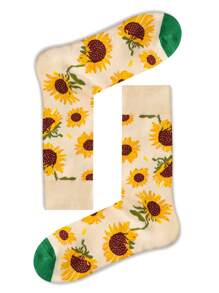 1 Paar unisex personalisierte Kniestrümpfe mit Sonnenblumenmuster, modische Paar-Socken, Sportssocken, für alle Jahreszeiten
