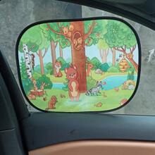 4pcs Car Sun Shade, Side Window Mesh Screen Sunshade Thermal Insulation PVC Static Cling Film With Suction Cup - Green - View 2