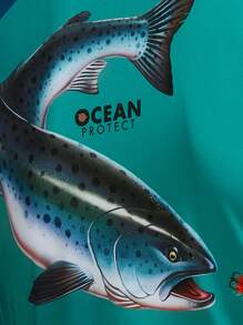 RODEEL Long Sleeve Shirts W/ Fish Print Men UPF 50+ Sun UV Protection Lightweight Quick Dry Moisture Wicking Breathable Cooling Athletic Activewear For Outdoor Fishing Hiking Running Biking Boating Construction Landscaping Gym Workout, Gifts For Men - 水鴨藍 - 查看 5