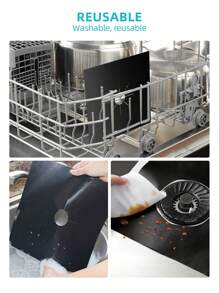 1/4/8pcs Black/Silver/Brown Kitchen Cleaning Pad, Reusable Heat-Resistant Gas Stove Protective Cover, Gas Stove Burner Covers, Universal Gas Stove Protectors, Non-Stick Stove Top Gas Range Protectors, Kitchen Utensils, Kitchen Supplies, Kitchen Accessories For Household Use - Stove Pads - View 4