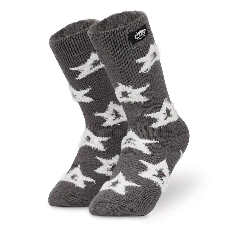 City Comfort Slipper Socks Fluffy Non Slip Warm Fleece One Size Lounge Wear Gift - Grey - View 1