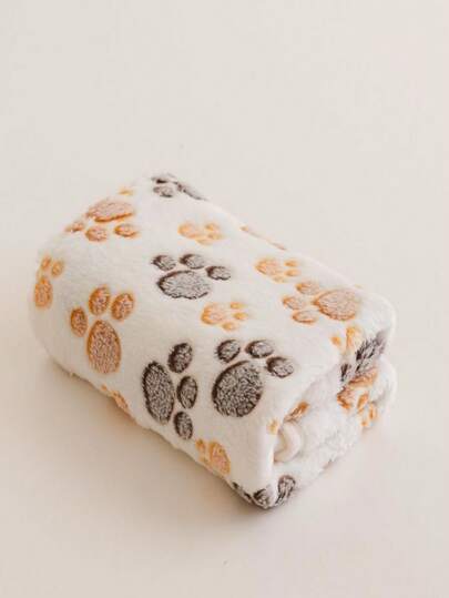 1pc Dog Paw Print Plush Blanket, Soft & Fluffy Double-Sided Fleece Pet Pad Suitable For Small/Medium/Large Pets, Sofa Cover