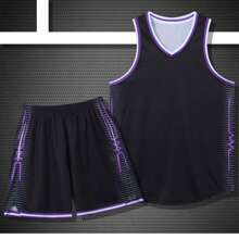 2pcs Personalized Basketball Jersey -Customized Club Name,Number And Logo Print Tank Top + Shorts Sports Set As Gift,Stylish,Fashion,Hipster,Casual,Minimal Chic,Personalized,Customized,Custom,Unique,Guy Costumes,Capsule Wardrobe,Men Basic/Street Style,Ideal Gifts For Him,Boyfriend,Family,Friends,For Birthdays,For Vacation/Holiday,For School/Competition,For Sports/Climbing - Black - View 2