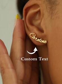 1 对 2 件金色不锈钢 DIY 字母/文字耳钉耳环，创意优雅英文首字母耳环